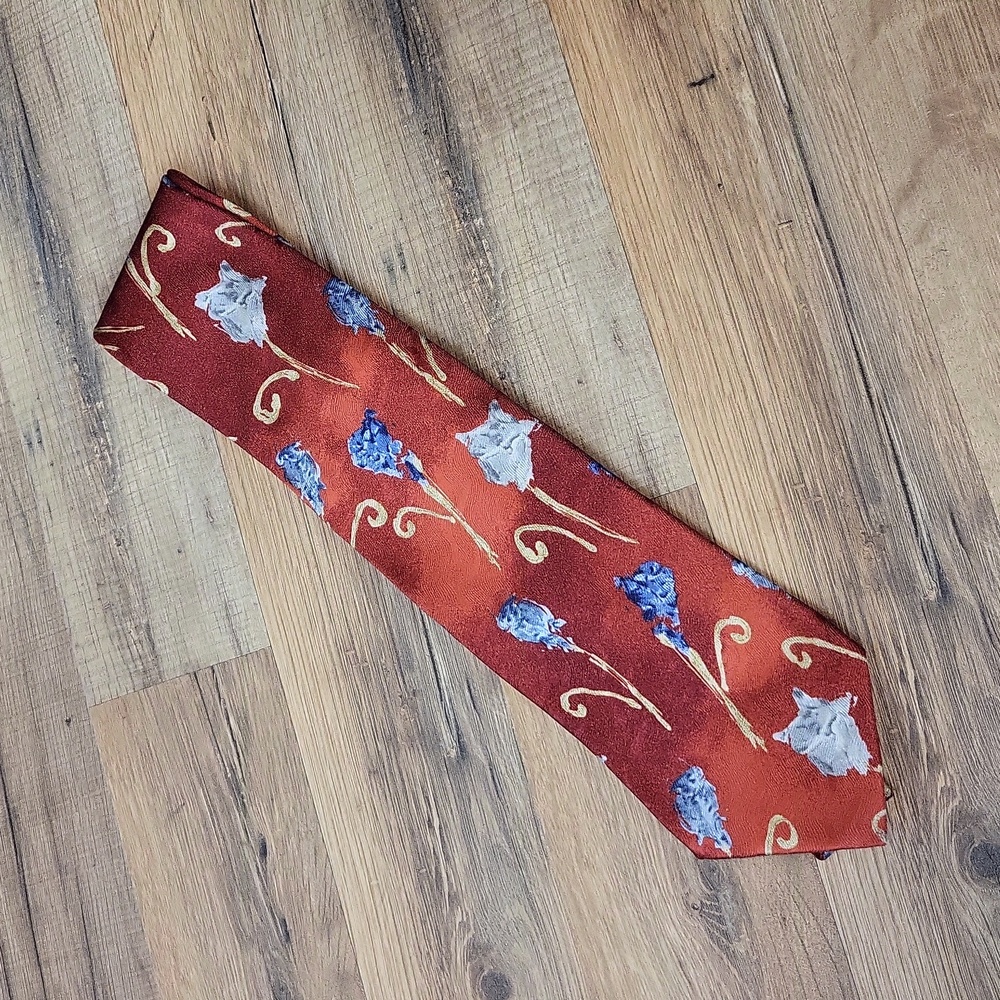 VILLA BOLGHERI Made in Italy Red Blue Gray Floral Silk Tie